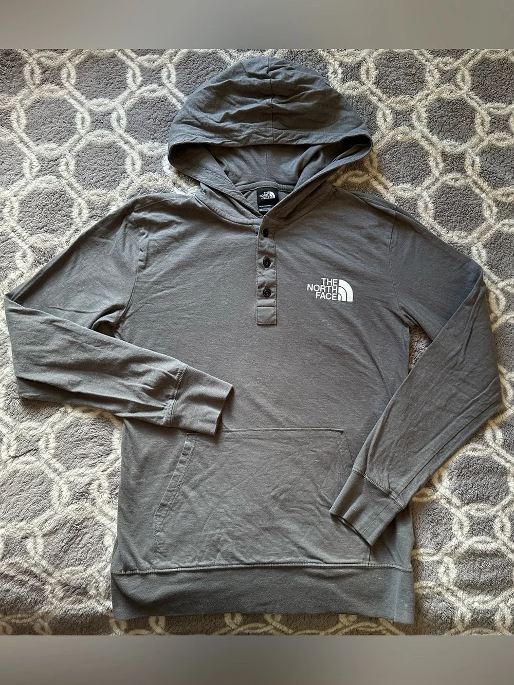 The North Face Hoodie Pullover Shirt Gray Men’s Small 1/4 Button Long Sleeve